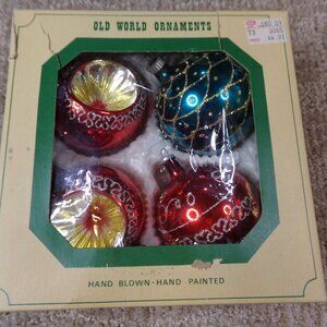 4 Vintage Old World Christmas Tree Ornaments Ball Indented Glitter Designs